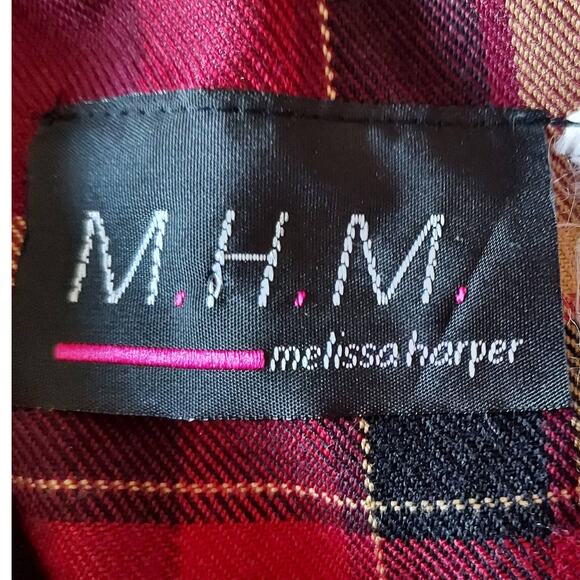 MHM Vintage Long Red Black Plaid Maxi Double Breasted Homestead Button Dress - Picture 8 of 9